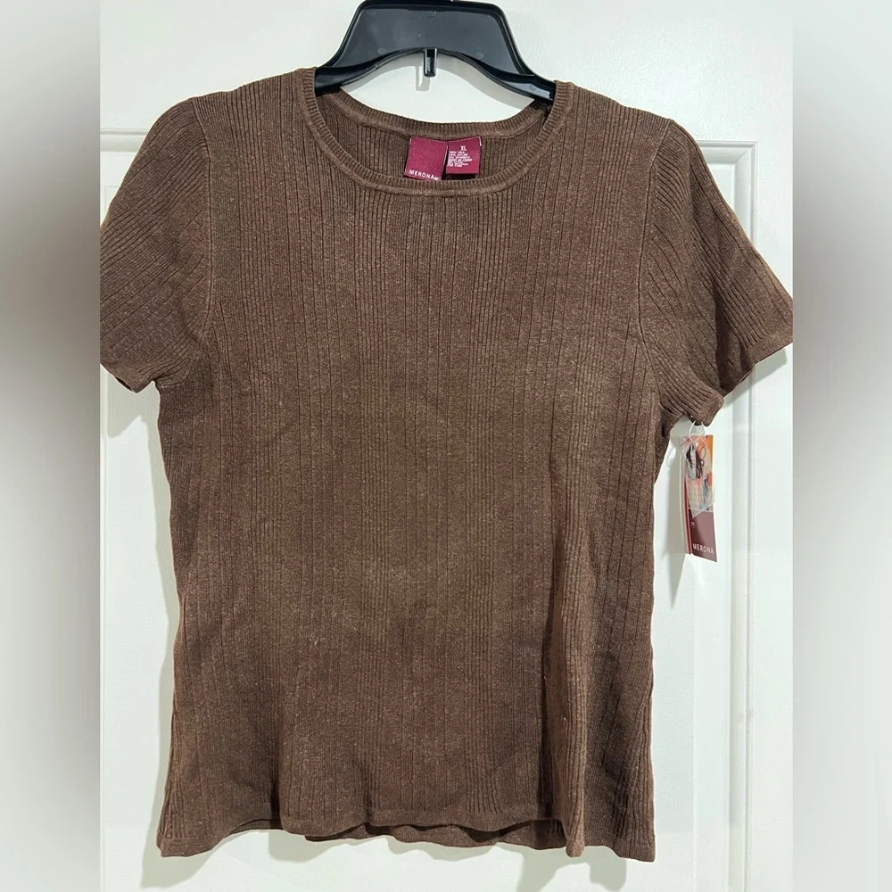 Brown Ribbed Women's Top - Picture 1 of 4